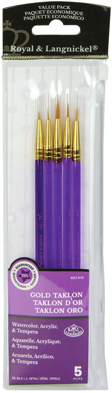 Royal & Langnickel(R) Gold Taklon Value Pack Brush Set-Acrylic Handle 5/Pkg